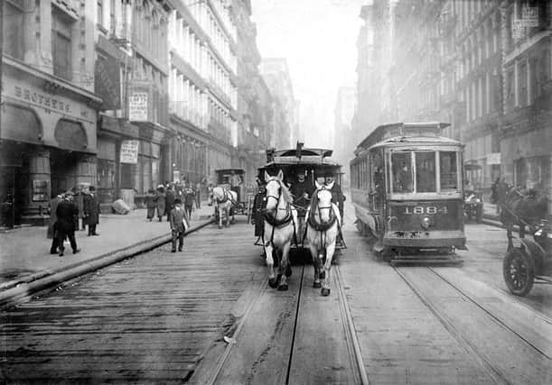 A horse drawn street car in New York City, 1917. Picture: Brown Brothers