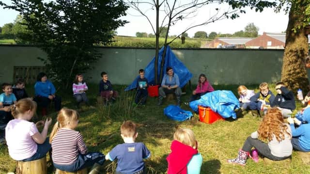 Pupils engaging in an outdoor lesson at Kirkinriola Primary School, a Ballymena school which has made excellent progress on the Global Learning Programme (GLP) since joining in early 2016.