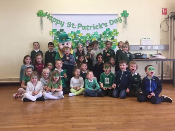P1 and P2 pupils from St Patrick's Primary School in Portrush who hosted a special St Patrick's Day assembly for the school community.