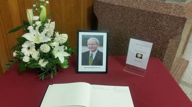 A Book of Condolence has opened at the Guildhall for former Deputy First Minister Martin McGuinness. INLS 13-709-CON