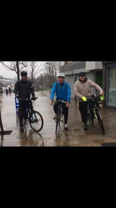 Charity cyclists Rui Rosa,  Hugh Friel and  Anthony Preston. INLS 14-706-CON