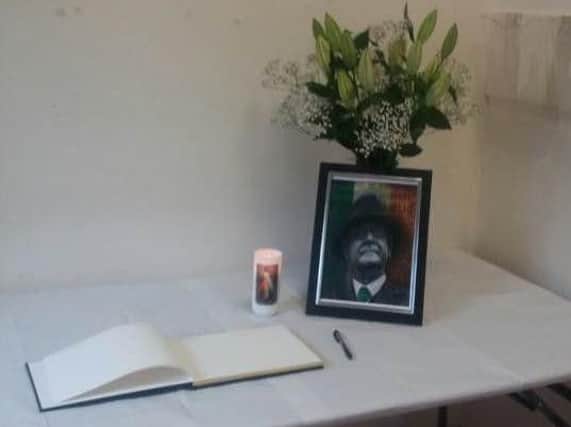 Book of condolence at Coalisland Sinn Fein office for Martin McGuinness