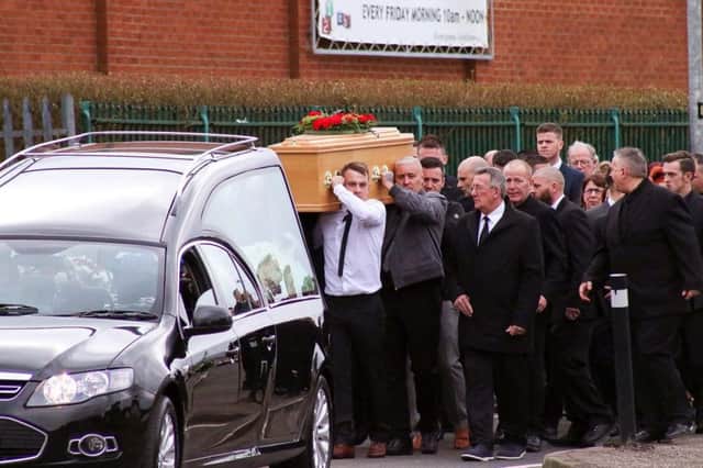 George 'Geordie' Gilmore funeral takes place in Carrickfergus amid a heavy police presence.

 Photo by Samuel Severn / Pacemaker Press