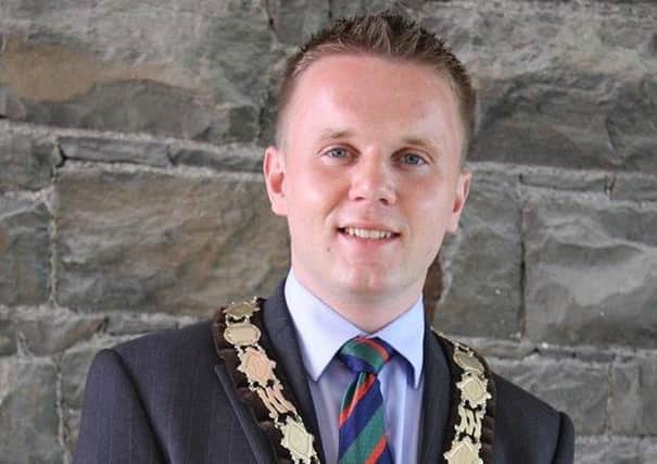 Former Mayor of Antrim and Newtownabbey, Cllr Thomas Hogg MBE, pictured wearing his Royal Irish Regiment tie.