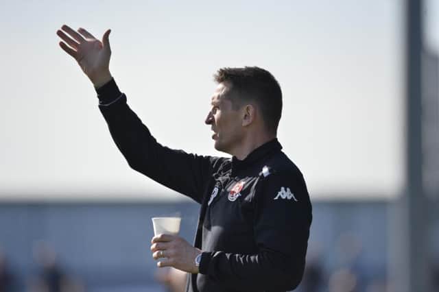 Crusaders boss Stephen Baxter pictured during Saturday's game at the Coleraine showgrounds.
Photo Mark Marlow/Pacemaker Press