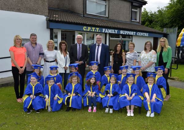 Children who graduated from the Creggan Pre-School and Training Trusts playschool in Cromore Gardens last year. The school's received a lotto grant.