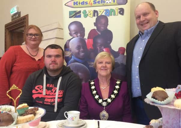 Mid and East Antrim mayor Cllr. Audrey Wales and Ald. Gregg McKeen (right) attend a fundraiser in aid of the Kids4School trip to Tanzania. Included are Joanne McFarlane, Kids4School and volunteer Aaron West.