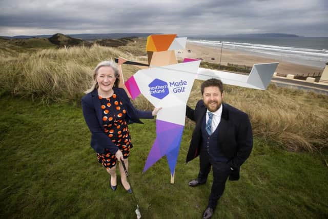 Aine Kearney, Tourism NI director of Business Support and Events and Simon Alliss, Irish Open Championship director, led an engagement event at Portstewart Golf Club to inform tourism industry providers about the all aspects of the tournament in July. INCR 15-751-CON