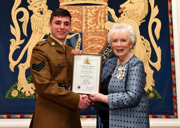 In recognition of the award, Jake, who is pictured with Mrs Christie, will wear a special insignia on his uniform throughout his year in office.(Contributed)