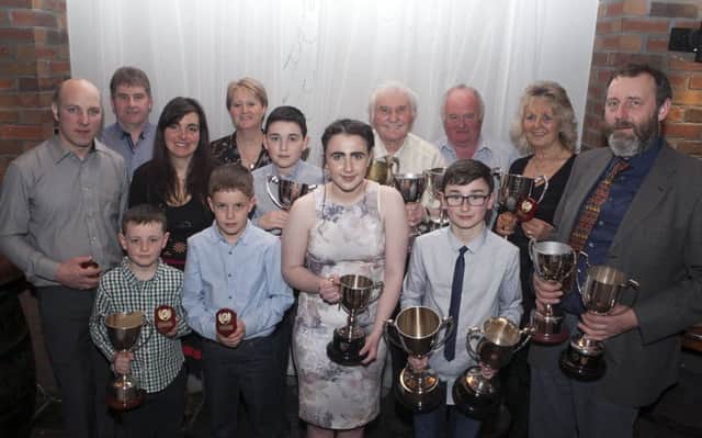 Pictured are prizewinners with their awards at the annual Ballycastle & District Horse Ploughing Society's presentation dinner on Friday night.