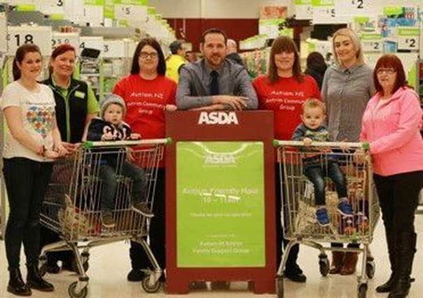 Pictured at the Autism Friendly Hour trialled in Asda Antrim are: Decoa Irvine and son Harry, Paula Totten (Asda) Cassandra Kerr (Vice Chair Autism NI Antrim Community Support Group) William Brown (Asda), Caroline Hesketh (Chair Autism NI Antrim Community Support Group), Leah Smyth ( constituency assistant for Danny Kinahan MP) Joan McCoy, Antrim and two-year-old Alex. (submitted picture).