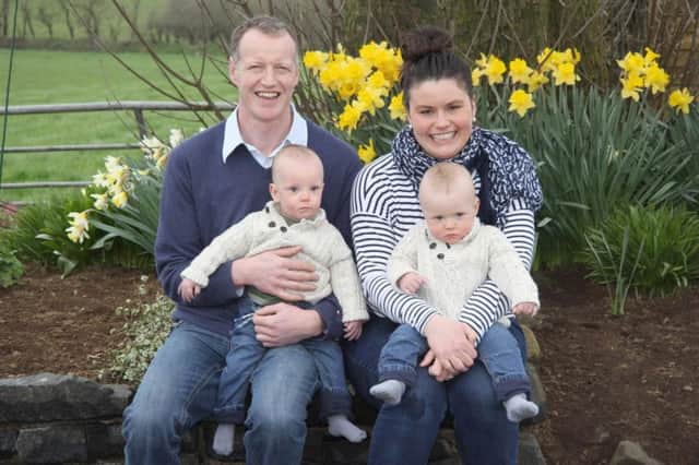 Gareth and Judith Smyth, with twin sons Wallace and Austin. They are hosting an open day at their Cloughmills farm on Saturday 22nd April to raise money for the Perinatal Trust Fund at the RVH Neonatal Unit.
