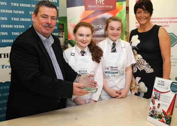 Armagh heat winners Niamh Bracken and Carla Withers, St Ronan's College with judges Brian Quinn and Caitriona Lennox of Mount Charles.