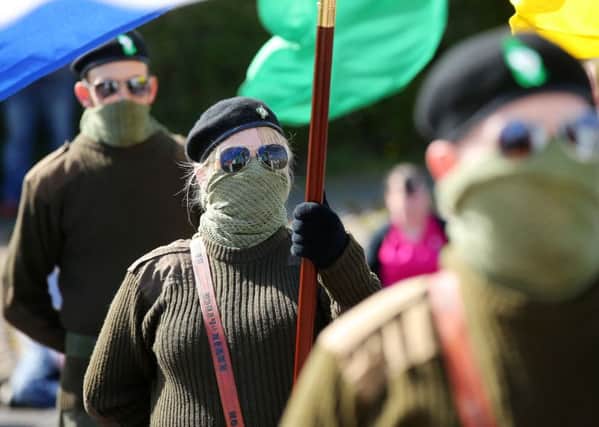 Republicans take part in an Easter commemoration parade in Lurgan, Co Armagh, organised by Republic Sinn Fein.

Photo by Kelvin Boyes / Press Eye.