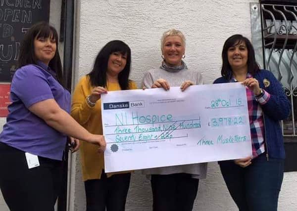 Newtownabbey's Three Musketeers Lynn Haveron, Alison Gilmore and Elaine McCleery have been fundraising for cancer research and the Northern Ireland Hospice.