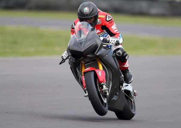 Guy Martin on his new Honda Racing Fireblade SP2 at Castle Combe in Wiltshire.