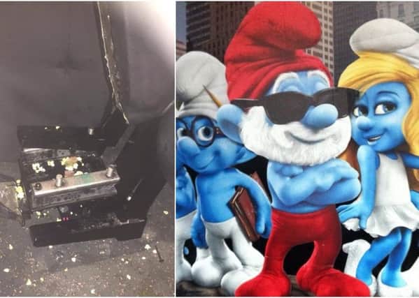 The seat had to be removed at the cinema, where the boy had been watching the Smurfs movie.