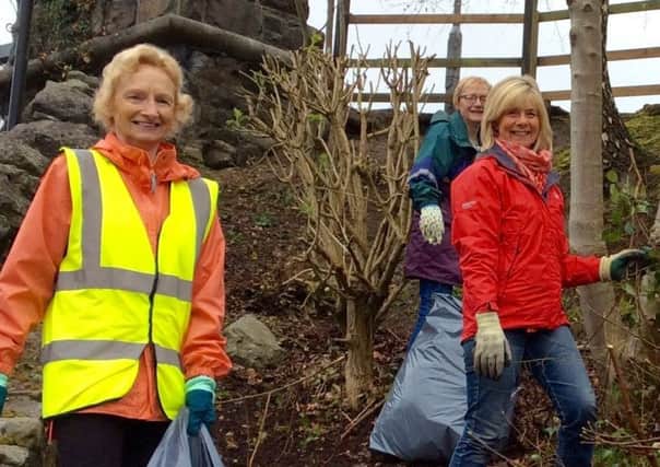 Tidy Randalstown volunteers prepare to fly the flag in National Royal Horticultural Society Britain in Bloom Competition. (submitted picture).