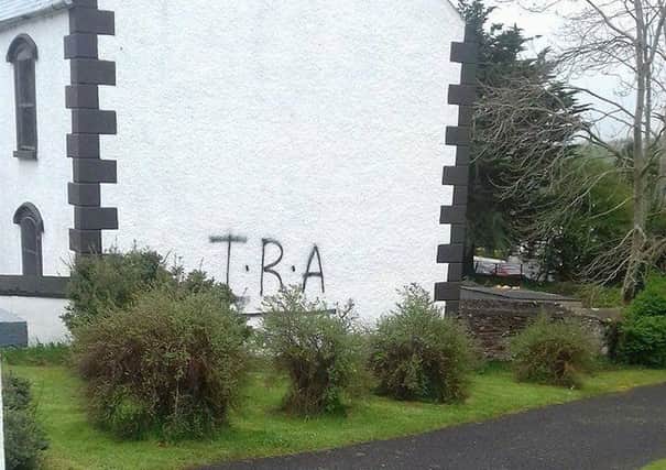 Graffiti was sprayed on the wall of Claudy Orange Hall at the weekend.