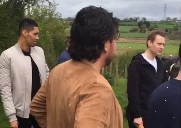 Chris Smalling (left) spotted on the McNair family farm just outside Ballyclare.