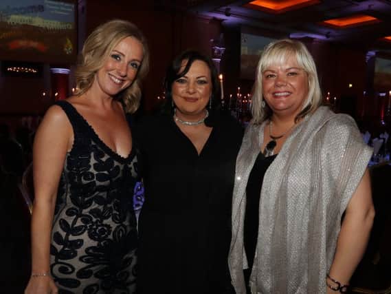 Cathy McGowan, Cathy Anderson and Donna Southgate at the Dominican College Centenary Dinner in Tullyglass Hotel. INCT 16-106JC