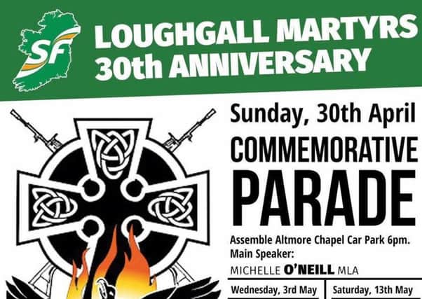 The leaflet advertising the Loughgall 'commemoration'