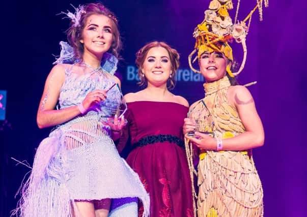 No Strings Attached from St Louis Grammar School, Ballymena, won a prestigious Glamour Prize at the Junk Kouture Grand Final.
