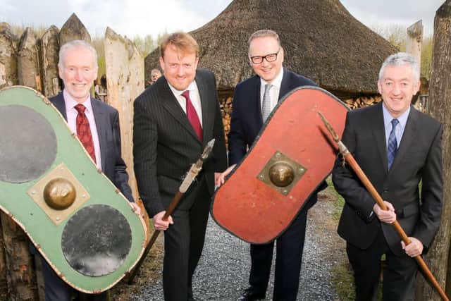Pictured at the launch event at the Navan Centre and Fort are Aubrey Irwin, Head of NI at Tourism Ireland, Cllr Colin McCusker, Chair of Regeneration and Economic Development Committee, Roger Wilson, CEO (both ABC Council) and John McGrillen, Chief Executive, Tourism NI. Pic by Philip Magowan