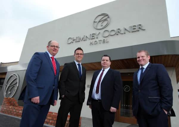 Stephen Carson, Group Operations Director, Loughview Leisure, Gordon Davidson, Relationship Director, Ulster Bank, Andy Tew, Relationship Manager, Ulster Bank, and Christopher Kearney, Loughview Leisure Group Finance Director pictured at the Chimney Corner Hotel.
