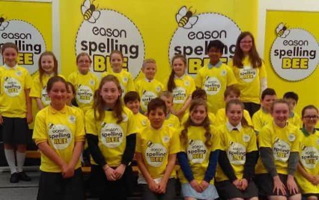 Children who took part in the  Antrim "County Bee" heat of the Eason Spelling Bee which was held in Templepatrick Primary School on May 4.