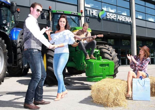 Ruairi McSorley, AKA, Frostbit Boy, got the party started at the launch of the Farmers Bash at the SSE Arena, Belfast, today as he showed country singing star Lisa McHugh and radio presenter Kirsty McMurray from Downtown Country a few jiving moves while Derek Ryan provides the musical accompaniment. The Farmer Bash will take place on October 6, 2017 at Belfast's prestigious SSE Arena featuring popular, high-caliber country music artists and professional production values on a thunderous purpose built stage. It's expected to attract thousands of Irish country music and country jiving fans from across Ireland and beyond to see their musical heroes perform at the country party of a lifetime. This ambitious event, sponsored by Newbridge Silverware, presented by LSFX Productions, will be the UK & Ireland's BIGGEST EVER indoor Country Music Dance. Tickets are on sale for the Farmers Bash from 10am on Saturday 6th May priced at ?28.00 and ?30.00 and available from www.ticketmaster.ie, www.ssearenabelfast.com Picture