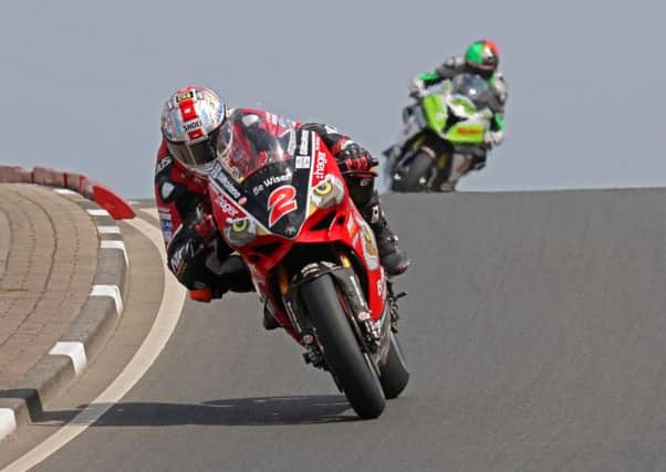 Glenn Irwin on the PBM Be Wiser Ducati at the North West 200.
