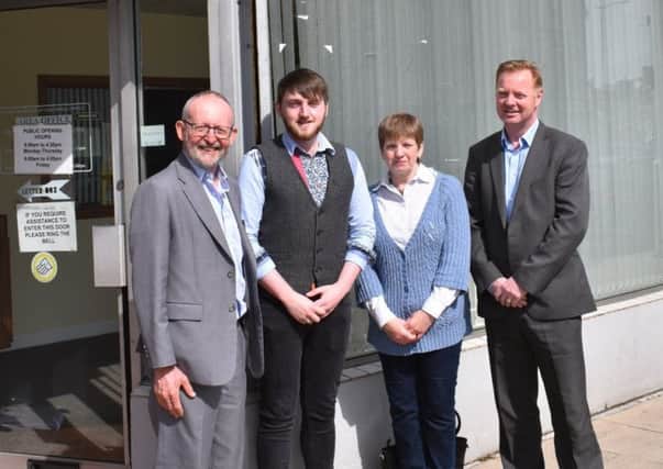 Pictured (l-r) are Brian Dornan (election agent), Cllr Aaron McIntyre (Alliance Lagan Valley candidate), Alison Gawith (Alliance Association Secretary) and new member Mark McCormick.