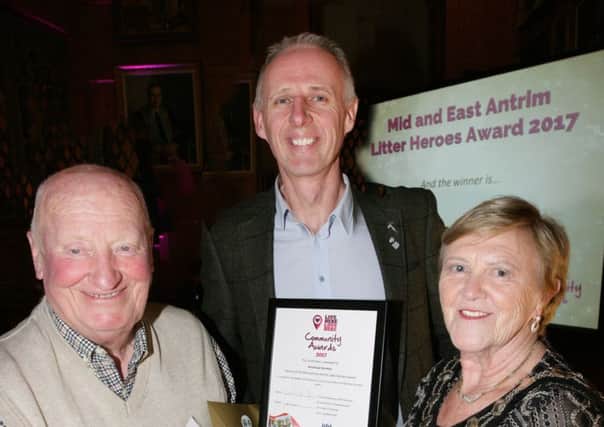 Stan Woods and Noel McKee from the Whitehead Wombles pictured at a previous award ceremony with Mayor Audrey Wales.