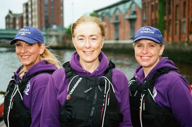 Jo Myles, Gwyneth Hinds and Joanne Rocks from the Lagan Dragons, Northern Irelands only breast cancer survivors dragon boat team.