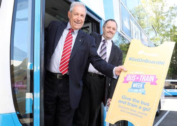 Councillor Uel Mackin, Chairman of the Lisburn and Castlereagh City Council's Development Committee, and Jim McCauley, Service Delivery Manager, Translink.