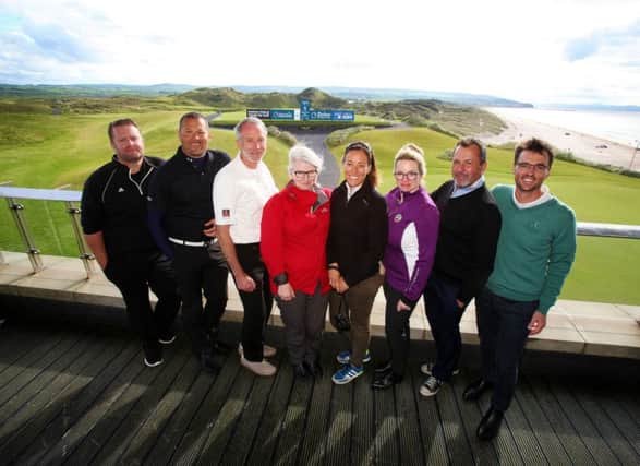 Lucia King, Tourism NI (4th left) with the journalists at Portstewart Golf Club - venue for this years Irish Open