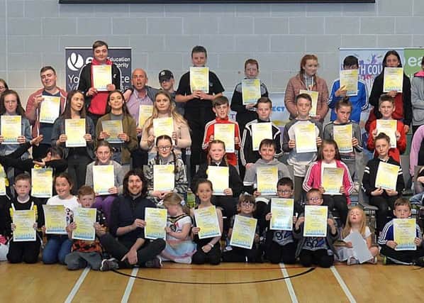 Members of the various youth clubs in the Brownlow Area Youth Project who attended a celebration of the past year's work and activities at Brownlow Hub last week. Also included is Mayor of ABC Council, Councillor Garath Keating. INLM21-200.