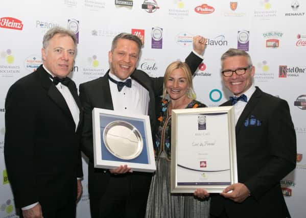 Dave and Emily Lynas (centre) celebrate winning Irelands Best CafÃ© at the All Ireland Irish Restaurant Awards 2017 with representatives of award sponsors Illy Coffee.