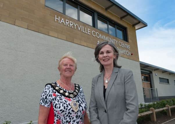 Mayor pictured outside the facility with Mid and East Antrim Borough Council Director of Community Planning, Karen Hargan