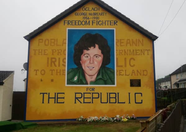 The mural on the junction between at the junction of Rathkeele Way and Rathlin Drive in the Creggan area