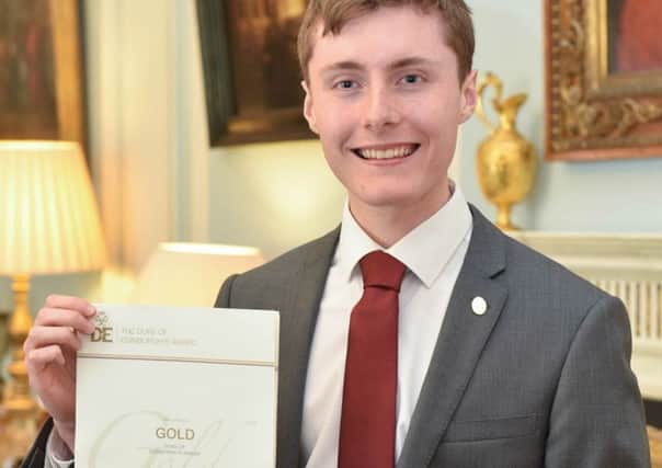 Peter Johnston from Templepatrick receives his Gold Duke of Edinburgh award at a ceremony in Hillsborough Castle on 25 May 2017.
Photo by Aaron McCracken Photography