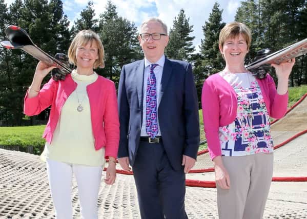 Margaret Tinsley, Vice Chairman of Leisure  Services Committee at the ski centre with Strategic Director Mike Reardon and Head of Leisure & Recreation Catriona Regan.
