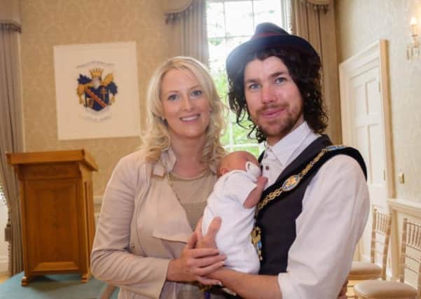 Lord Mayor Garath Keating with his wife Shauna and their newborn baby Rossa Photo by Liam McArdle