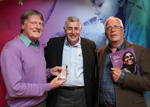 Randalstown Concern Group members Frank Devenny and Brendan McGurgan are presented with a Concern Worldwide award for 'Outstanding Commitment' by Dominic MacSorley, CEO of Concern Worldwide. The fundraisers attended the ceremony in Dublin on behalf of the Randalstown Concern Group who have been dedicated supporters and volunteers for Concern for more than 25 years.