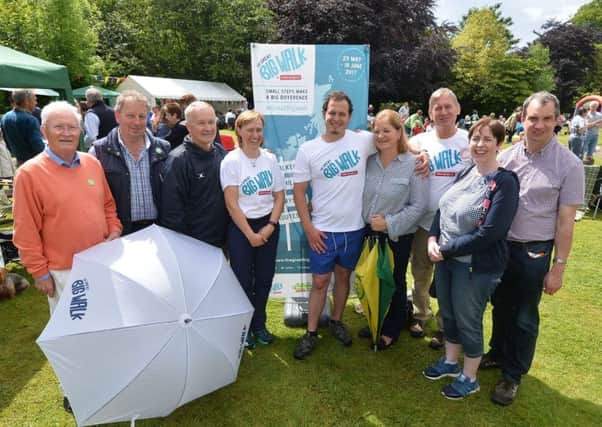 Bill McEvoy ,Danny Kinahan , Billy Cathcart, Olivia Cosgrove , Noel Johnston, Anna Kinahan, Peter Stewart, Caroline Douglas and Andrew McConnell  at Castle Upton in Templepatrick during the Big Walk on Sunday.
TACA TEMPLEPATRICK action community association and the Parkgate community group  hosted their big lunch as part of the great get together which will officially take place 16-18 June
At the Castle Upton event the crowd remembered all those effected by recent atrocities in London and Manchester .
The national lottery funded great big walk is walking up an appetite for the big lunch and shining a light on all the people who work to connect their communities.
Photo Colm Lenaghan/Pacemaker Press