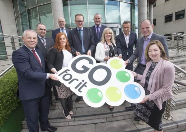 Dr Theresa Donaldson (right) with other local council leaders promoting the collaborative working of all 11 councils on the new NI Business Start Up Programme.