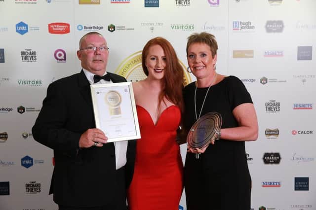 Alistair Scott from Pimento Coffee Shop with category sponsor, Danielle Treacy from Nisbets catering equipment and Diane Gardiner, Pimento Coffee Shop.