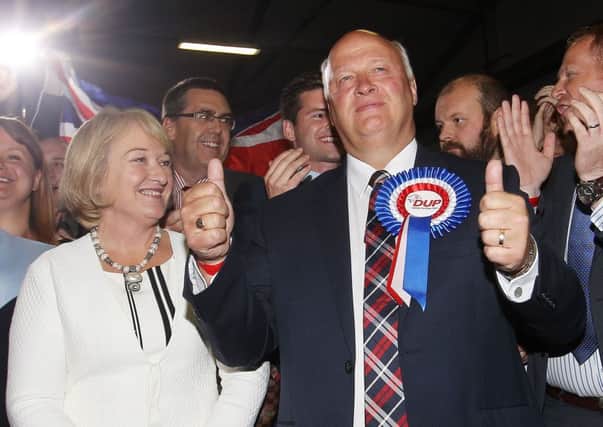 Press Eye Belfast - Northern Ireland 8th June 2017

Westminster General Election 2017

The DUP's candidate for Upper Bann David Simpson pictured celebrating after he wins the seat at the election count at the Eikon Exhibition Centre Sprucefield for Lagan Valley, Newry & Armagh, South Down and Upper Bann.

Picture by Jonathan Porter/PressEye.com
