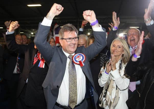 DUP candidate for Lagan Valley Jeffery Donaldson pictured at the election count at the Eikon Exhibition after being elected as the MP. 

Picture: Jonathan Porter/PressEye.com